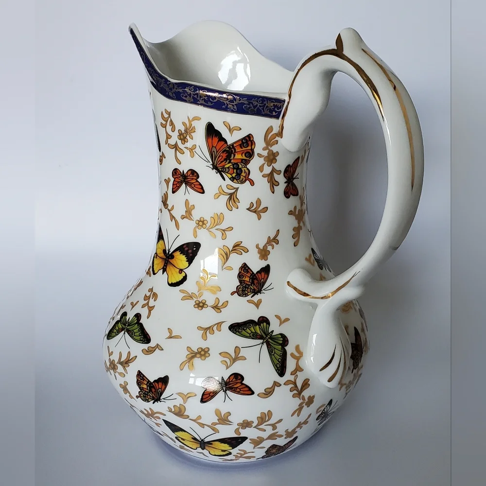 🦋 10" Pitcher Gold Trim/Gilt "Butterfly Collection" Formalities by Baum Bros. - Picture 6 of 9